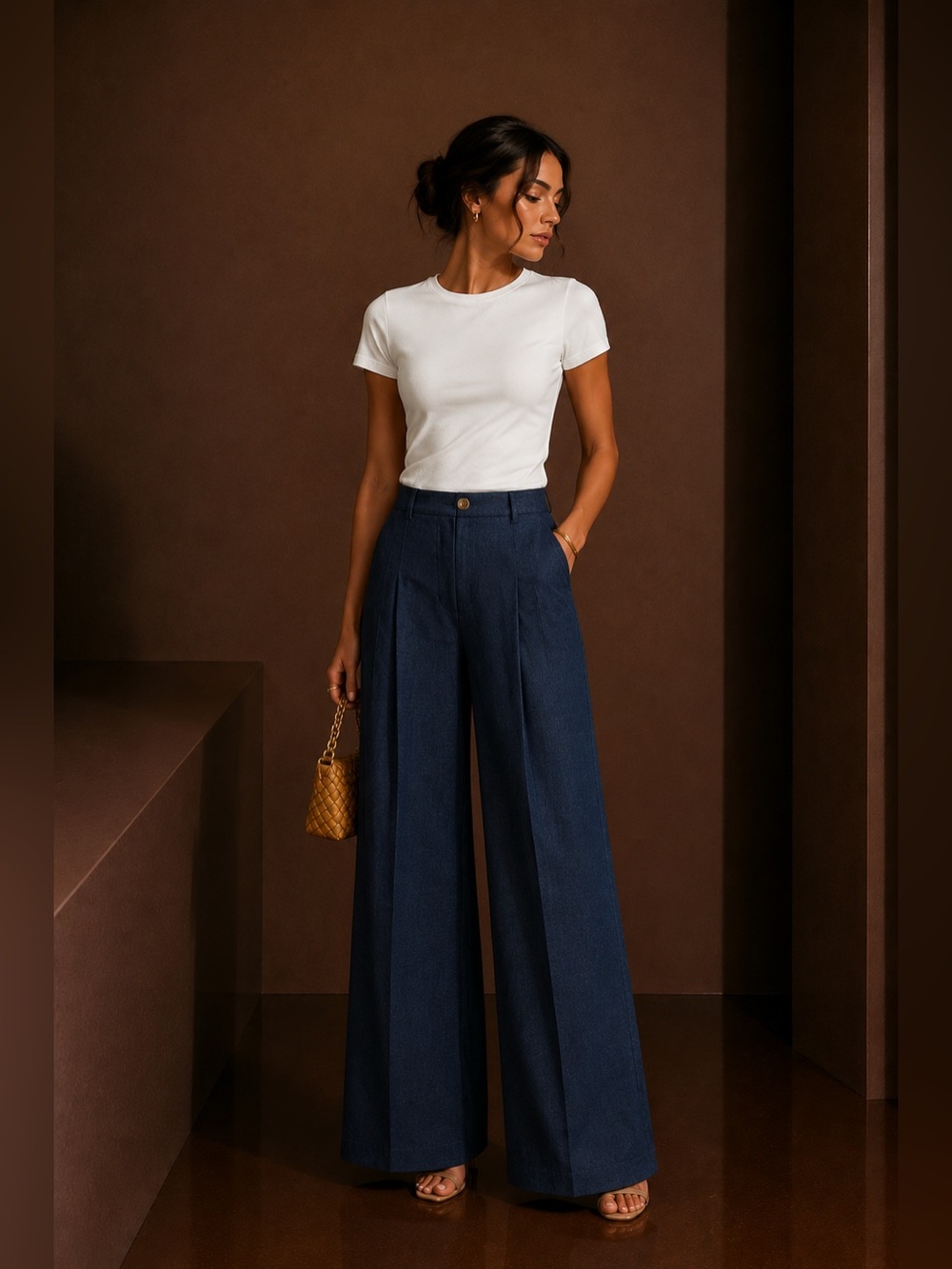 Commense Navy High-Rise Wide Leg Trousers